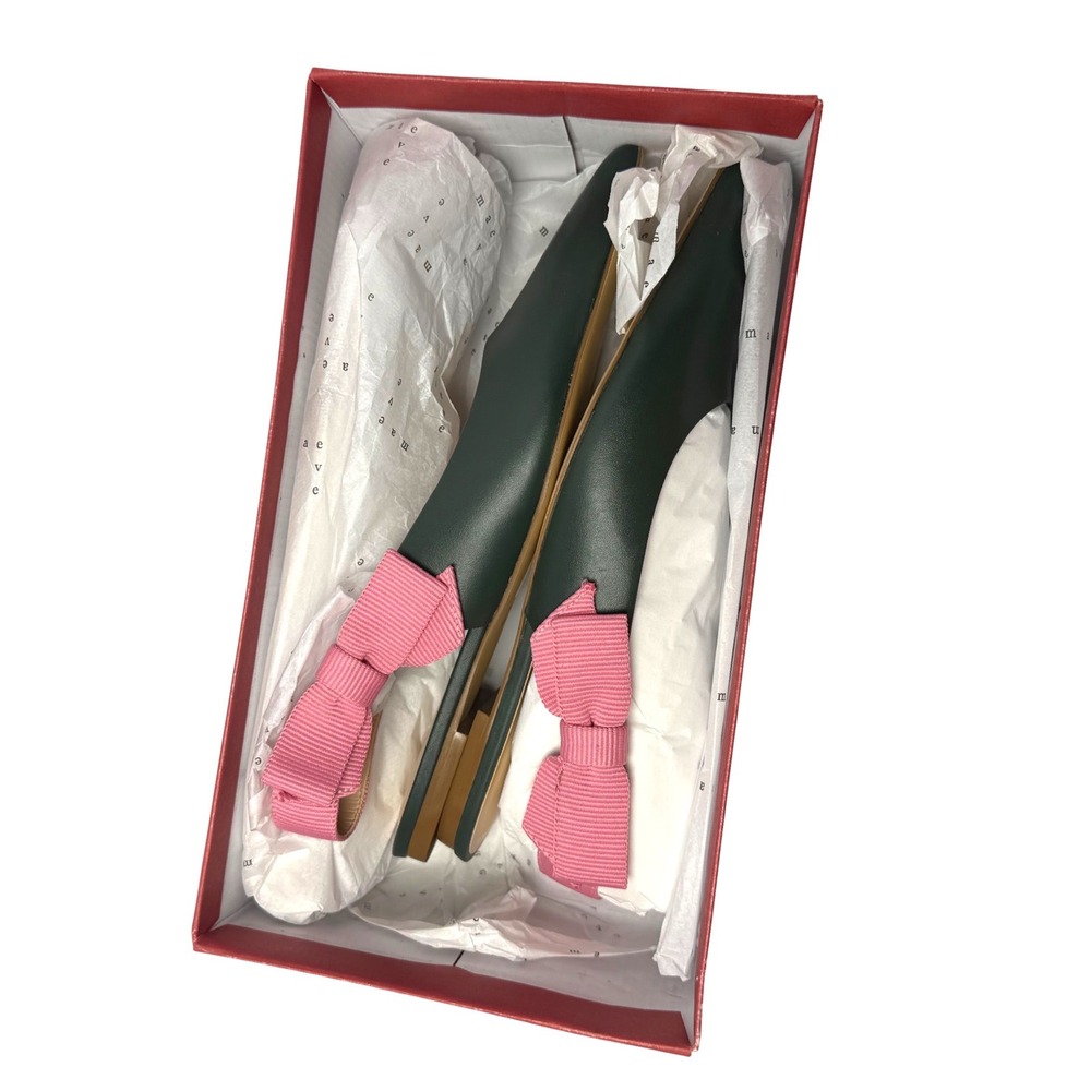 NWT Maeve Side-Bow Slingback Pointed Toe Flats 8 Green Leather Pink Bow Ballet - Picture 4 of 12